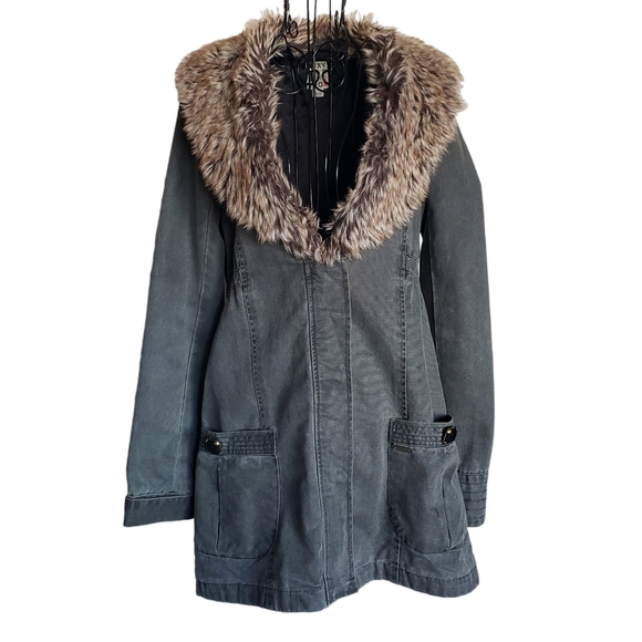 Roxy Jackets & Blazers - Roxy Parka Jacket Boho Cotton Canvas Faux Fur Collar Long Coat, Size S
